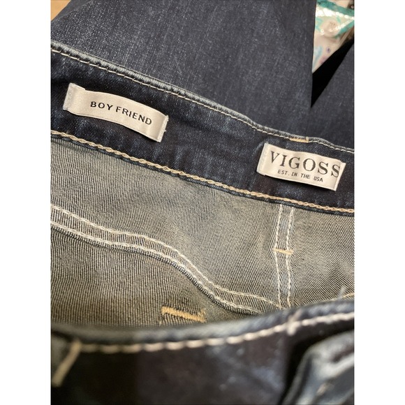 VIGOSS Boyfriend Jeans Womens 4 Dark Wash Distressed Denim Relaxed Fit - Picture 8 of 10